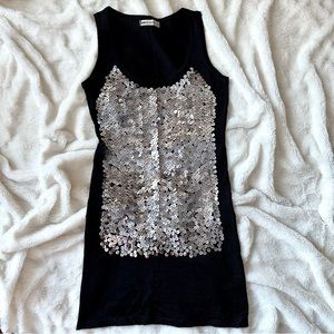 TAGWOMAN Sequins sparkly mini sleeveless black tunic dress